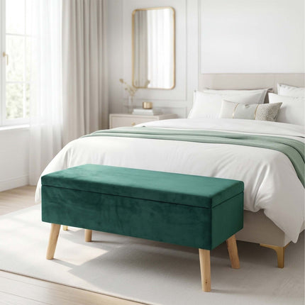 Storage Ottoman Bench, Velvet 2-Seater With Hinged Lid