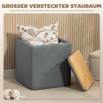 Storage Ottoman, Square Faux Leather, 40x40x40 cm, Gray