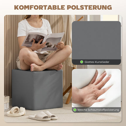 Storage Ottoman, Square Faux Leather, 40x40x40 cm, Gray