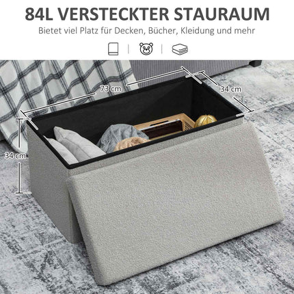 Storage Ottoman, Upholstered Bench with Lid, Light Gray