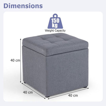 Storage Ottoman With Lid, Linen, Gray, 40x40x40 cm