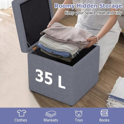 Storage Ottoman With Lid, Linen, Gray, 40x40x40 cm