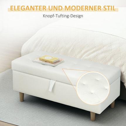 Storage Ottoman with Soft Fabric, Wooden Legs, Cream White