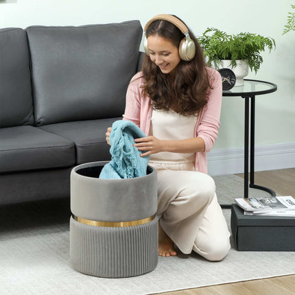 Storage Ottoman with Velvet Fabric, Light Grey, 36x36x44 cm