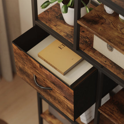Storage Shelf with 2 Fabric Drawers, 9 Open Compartments