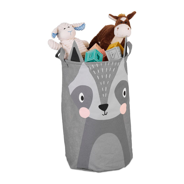 Storage basket for children with a raccoon motif