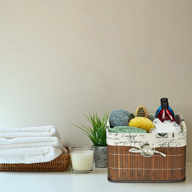 Storage basket in brown bamboo