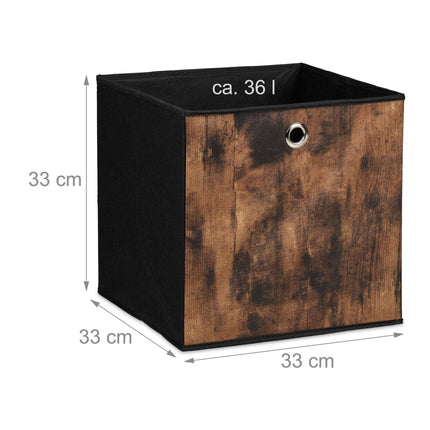 Storage box in fabric with a wooden look, 6-pack
