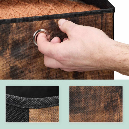 Storage box in fabric with a wooden look, 6-pack