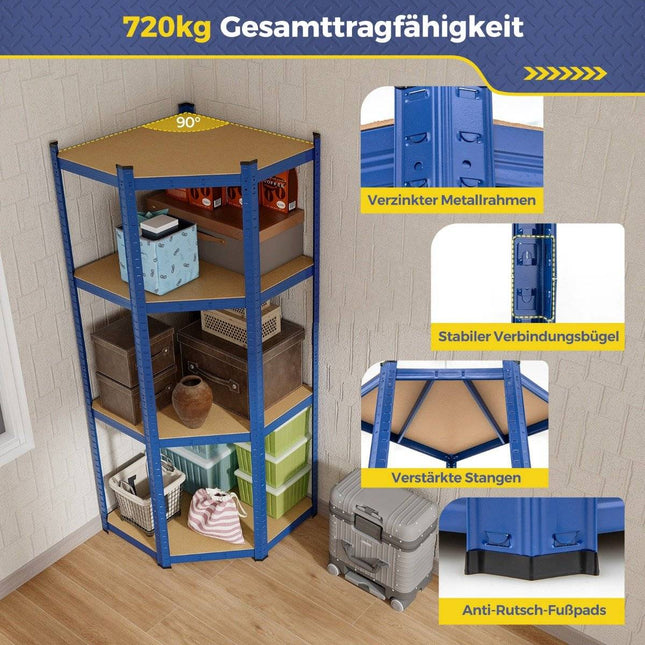 Opbergplank 70 x 70 x 180 cm zware plank met 4 verstelbare planken blauw