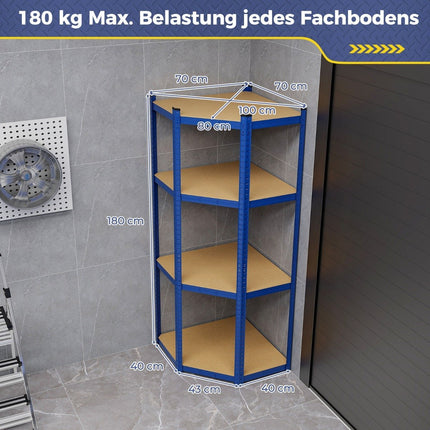 Storage shelf 70 x 70 x 180 cm heavy duty shelf with 4 adjustable shelves blue