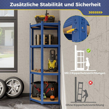 Storage shelf 70 x 70 x 180 cm heavy duty shelf with 4 adjustable shelves blue