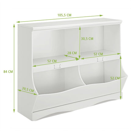 Storage shelf with containers toy shelf for children 105.5 x 39.5 x 84 cm white