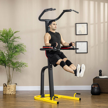 Multifunctional dip station for pull-ups and abdominal training, steel