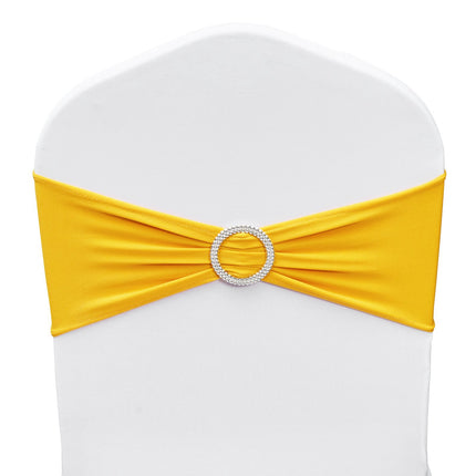 Stretch Spandex Chair Sashes With Round Buckle, 100-Pack, Gold Yellow