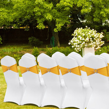 Stretch Spandex Folding Chair Covers, 50-Set, Gold White Sashes