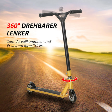 Kick Stunt Scooter, 360° Steering, Rubber Grip, Gold
