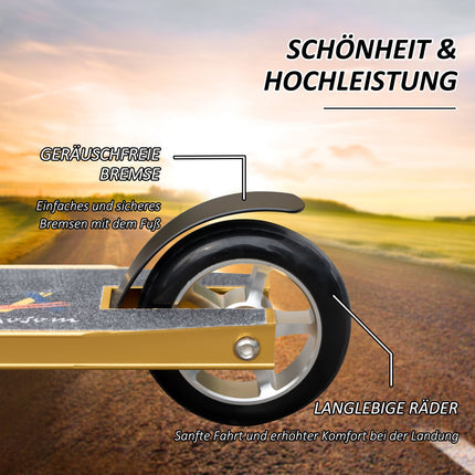 Kick Stunt Scooter, 360° Steering, Rubber Grip, Gold