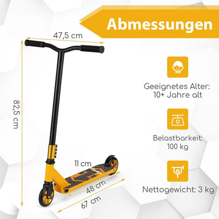 Stunt Scooter with 360 Steering &amp; PU Wheels &amp; Aluminum Deck Stunt Scooter Fun Scooter Yellow