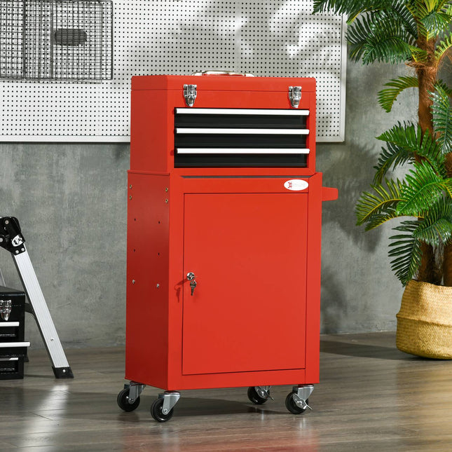 Lockable red steel suitcase with handle