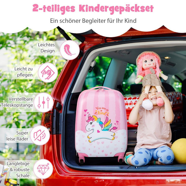 Suitcase set 2 pieces unicorn 16'' children's suitcase + 12'' backpack pink