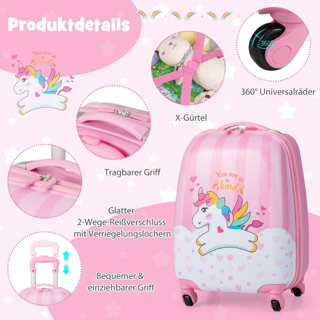 Suitcase set 2 pieces unicorn 16'' children's suitcase + 12'' backpack pink