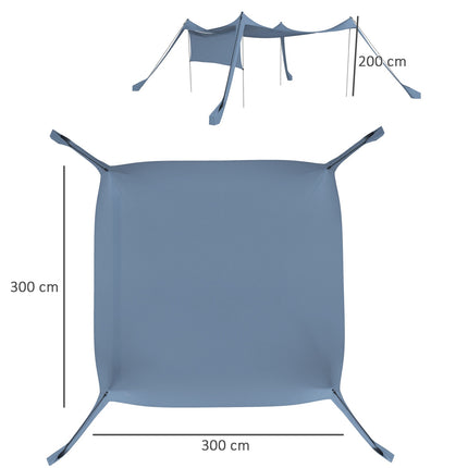 Waterproof Screen Awning, Steel Poles, Bag - Blue