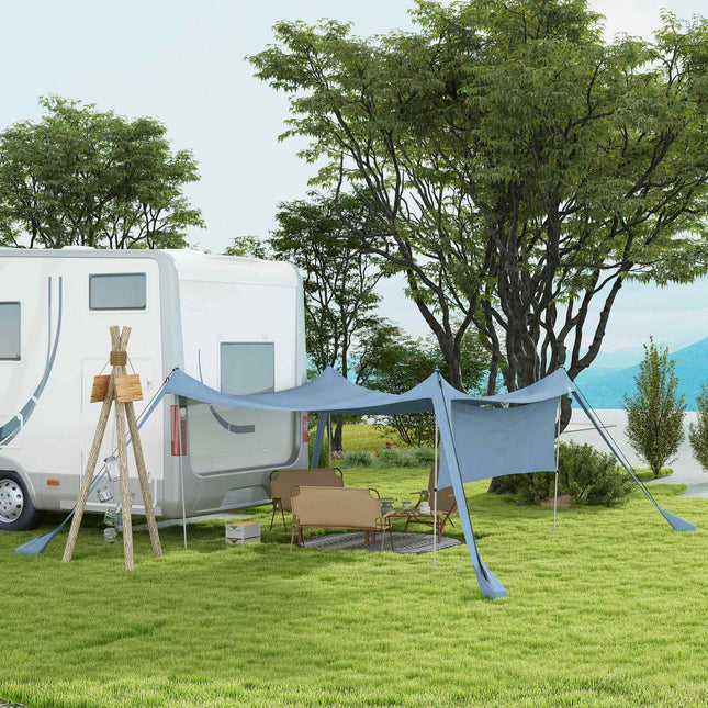 Waterproof Screen Awning, Steel Poles, Bag - Blue