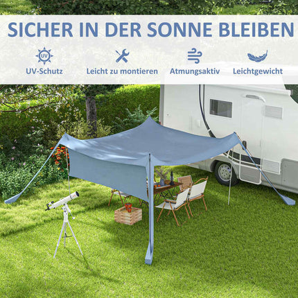 Waterproof Screen Awning, Steel Poles, Bag - Blue