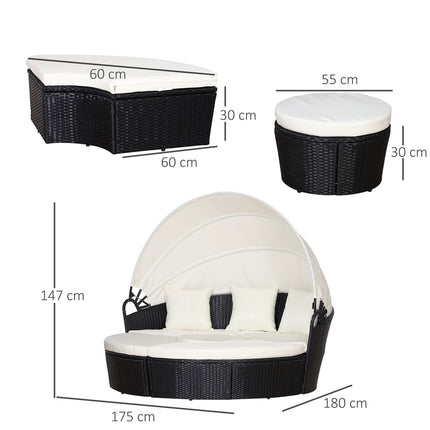 Seat set in rattan with sunshade, cushions and table