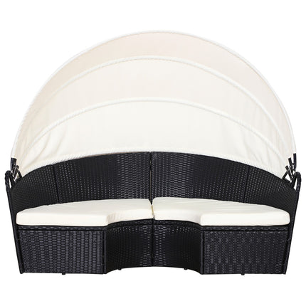 Seat set in rattan with sunshade, cushions and table