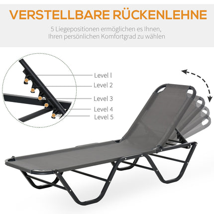 Sun lounger in aluminium, 5-level adjustable, grey/black