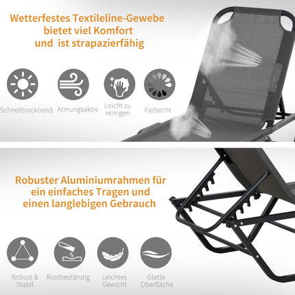 Sun lounger in aluminium, 5-level adjustable, grey/black