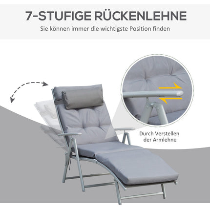 Adjustable gray sun lounger with cushion, folding metal