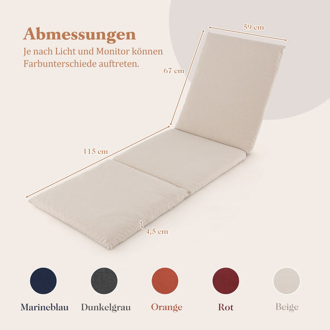 Sun Lounger Cushion, Beige, Foam Padding, 182 x 59 x 4.5 cm