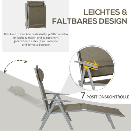 Adjustable sun lounger with cushion, 7 positions, foldable