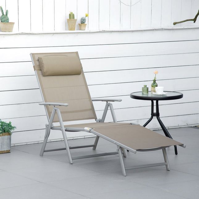 Adjustable sun lounger with cushion, 7 positions, foldable