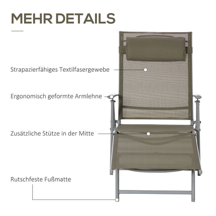 Adjustable sun lounger with cushion, 7 positions, foldable