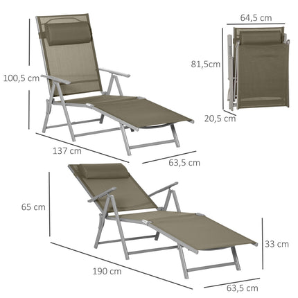 Adjustable sun lounger with cushion, 7 positions, foldable