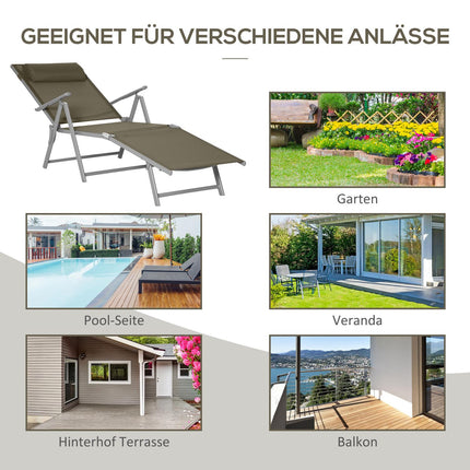 Adjustable sun lounger with cushion, 7 positions, foldable