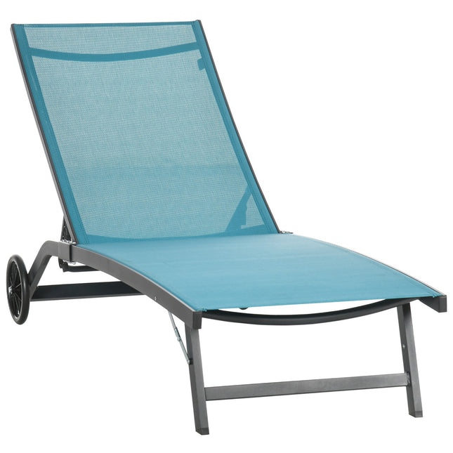 Adjustable sun lounger with wheels - blue, aluminium, 195 cm