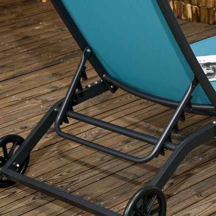 Adjustable sun lounger with wheels - blue, aluminium, 195 cm