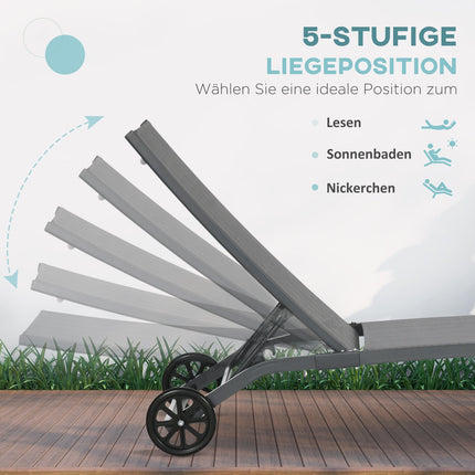 Adjustable sun lounger with wheels - blue, aluminium, 195 cm