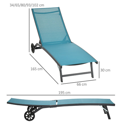 Adjustable sun lounger with wheels - blue, aluminium, 195 cm