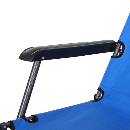Folding sun lounger in blue metal - 2-tier, Oxford fabric