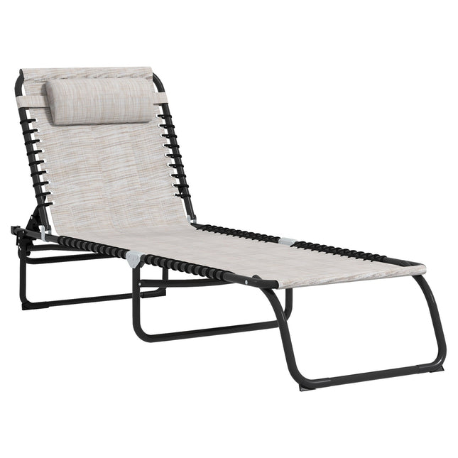 Adjustable beige sun lounger with 4-step backrest