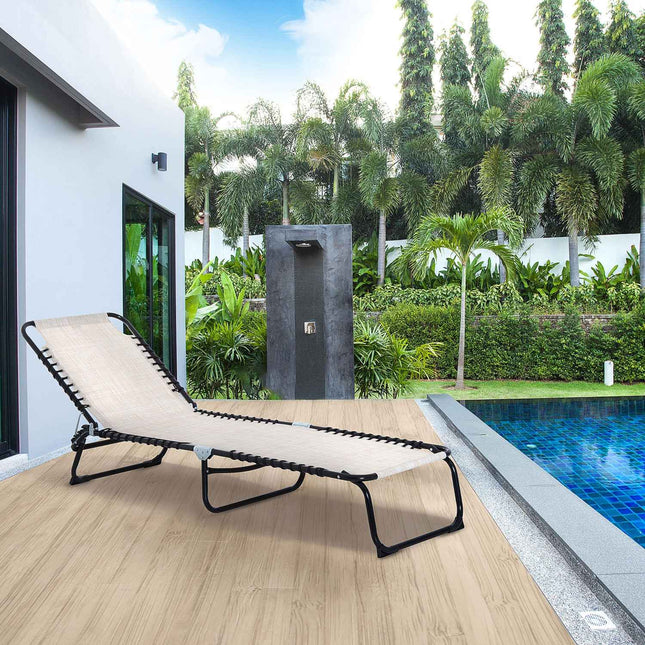 Adjustable beige sun lounger with 4-step backrest