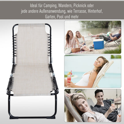 Adjustable beige sun lounger with 4-step backrest