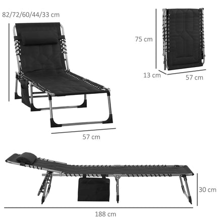 Folding garden sun lounger with cushion, adjustable backrest