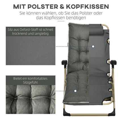 Folding sun lounger with adjustable backrest and cushion